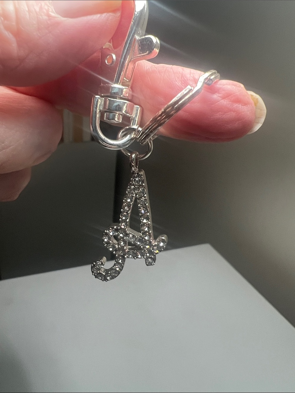 Vintage Rhinestone Letter 'A' Keychain Charm - Silver Tone - Picture 8 of 16